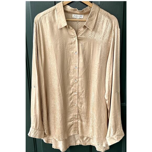 NWT She + Sky 1X Gold Satin Jacquard Snake Button Front Blouse Career Event - Picture 2 of 7